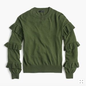 J. Crew Green Ruffle Sleeve Sweater